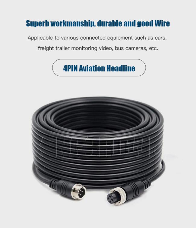 Vehicle aviation cable showing 4-pin DIN connectors and black PVC jacketing