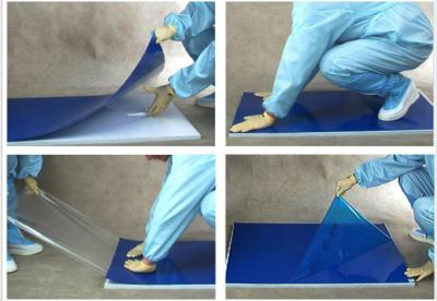 中国 多機能の抗菌性の粘着マットの青く使い捨て可能なクリーン ルームは除去の非入れる塵を払う 販売のため