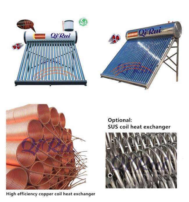 Best Home 150L 200L 240L 300L Integrated Vacuum Tube Coil Solar Water System All Stainless Steel Pressurized Solar Hot Water Heating Heater with Copper Pipe