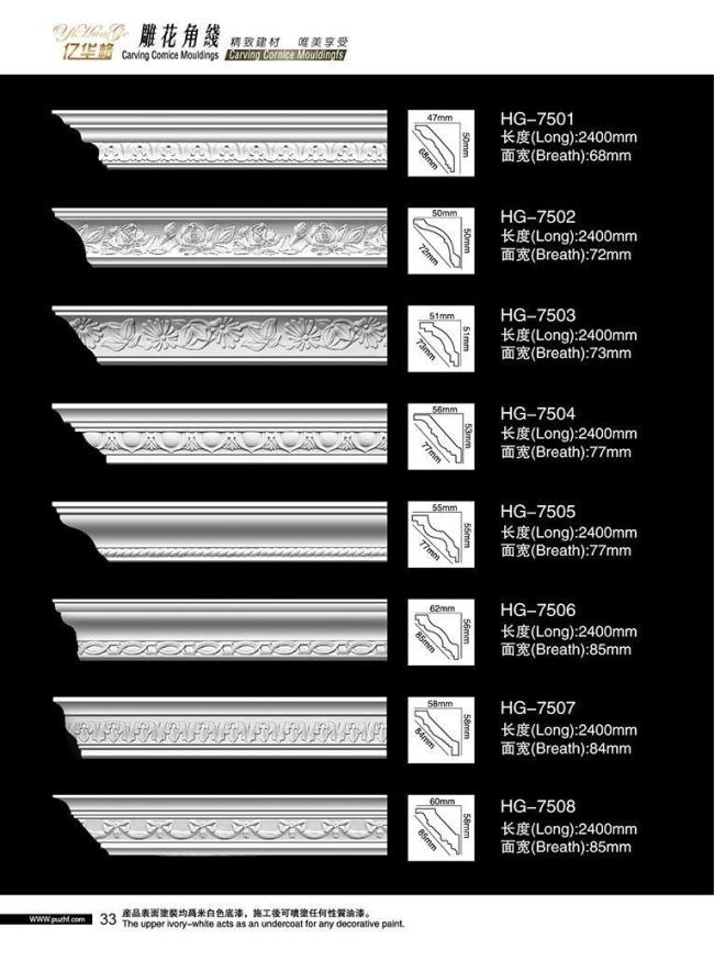 Wholesale Polyurethane Cornice Moulding Building Material PU Chail Rail Moulding