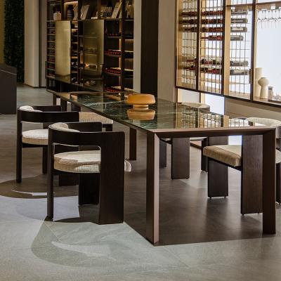 Китай 750 мм блестящий зеленый прямоугольный мраморный обеденный стол с алюминиевым краем продается