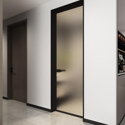 China 125mm Aluminium Framed Internal Doors Prehung Frosted Glass Interior Door With Handle for sale