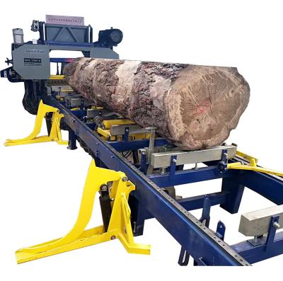 China Full Automatic Horizontal Band Saw Mill Machine with log loading arm,hydraulic log rotation for sale