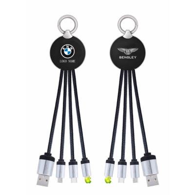 China 3 in 1 Light Up Logo USB Cable with Keyring and iPhone,Micro,Type-C Connector for sale