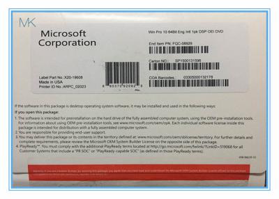China DVD del constructor de sistema del pedazo del OEM 64 de Microsoft Windows 10 del software de Microsoft Windows favorable en venta