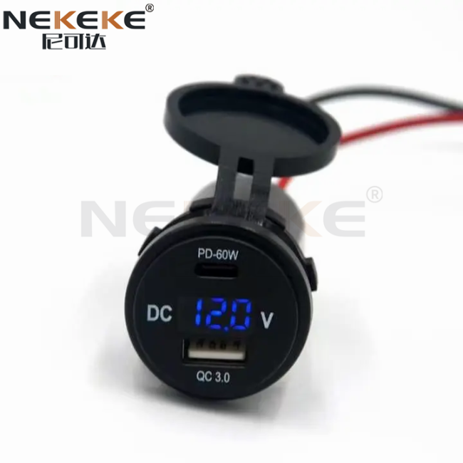 60W PD Type C QC3.0 Dual USB Car Charger Socket front view