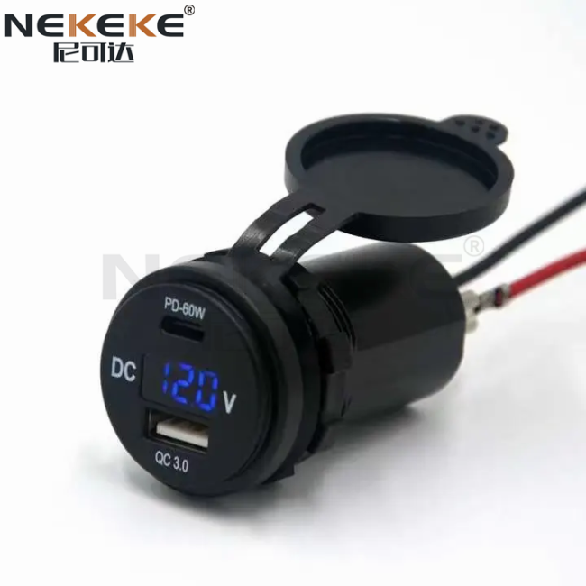 60W PD Type C QC3.0 Dual USB Car Charger Socket side view