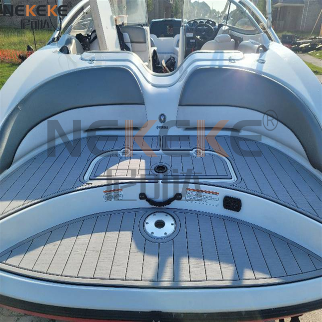 EVA boat floor mat showing custom logo routing and edge details