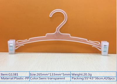 China Transparency Plastic Clothes Hangers With Two Clips , Retail Clothes Hangers for sale