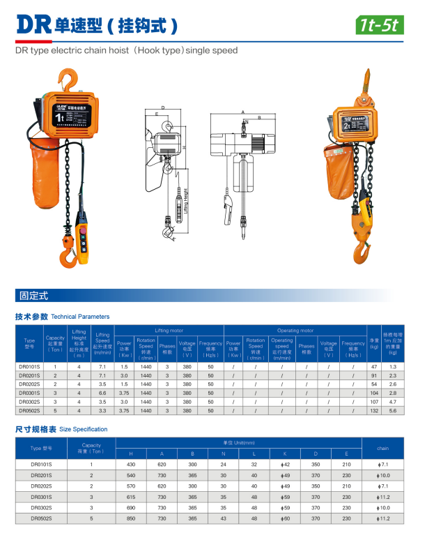 Hoist performance specifications