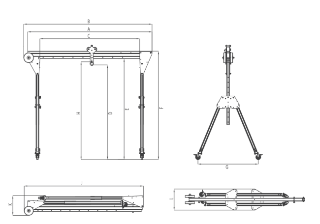 Close-up view of aluminum gantry crane structural components