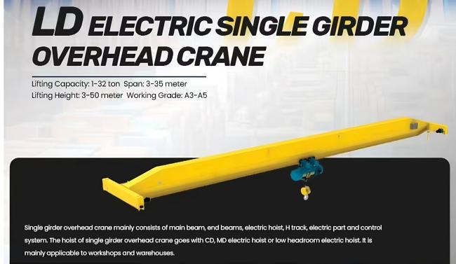 LD Single Girder EOT Crane overview in industrial setting
