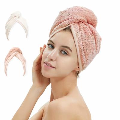 China Hair Wrap Towel Drying Microfiber Hair Drying Towel with Button Dry Hair Hat Dryer Turban for sale