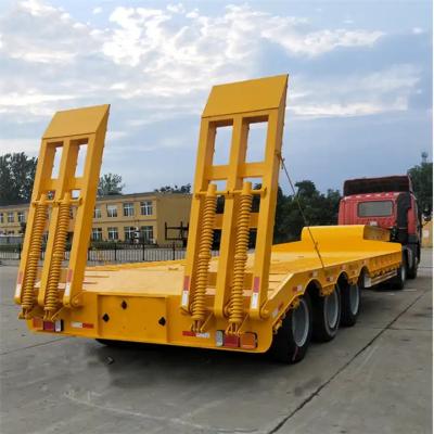 China High Quality Lowbed Trailer Transport Heavy Machine  Low Bed Truck Semi Trailer With Mechanical Ladder for sale