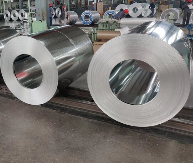 Close-up view of aluminum-zinc alloy coated steel surface texture