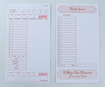 China CT-T6932 single part English restaurant Guest check with Sequentially Numbered Features for International Hotels for sale