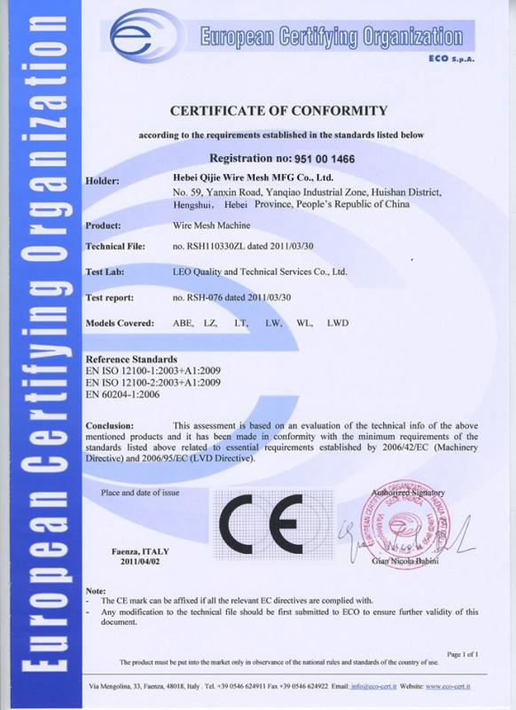 CE - Hebei Qijie Wire Mesh MFG Co., Ltd