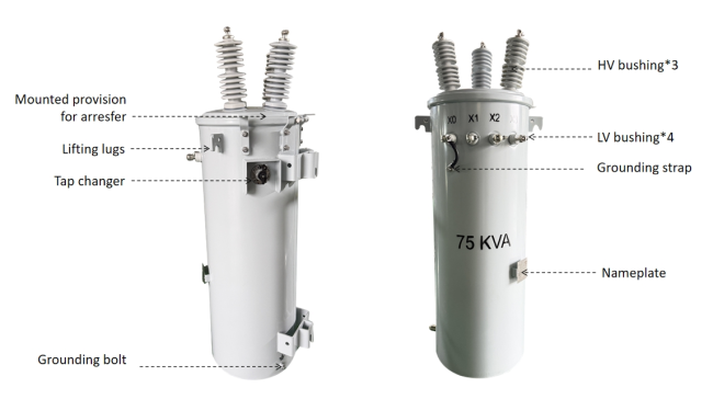 Pole mounted transformer technical diagram