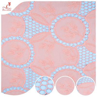 China High Guipure Lace Fabric 3d Embroidered Applique Flower Multicolour Embroidery Tulle Fabric for sale