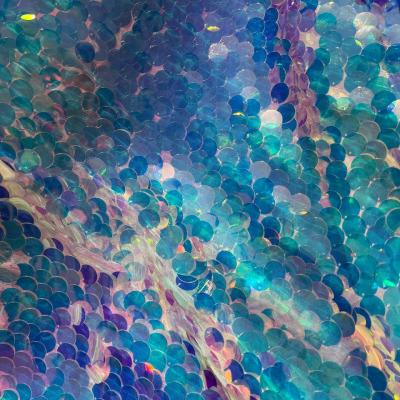 China 1.8cm Big Sequins Colorful Fabric Mesh Fabric Shiny Net 8 Sequence Mesh Fabrics For Party Wear for sale