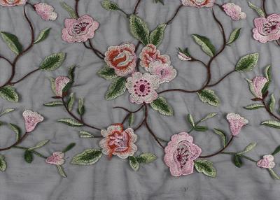 China Gray Polyester Flower 3D Embroidered Lace Fabric By The Yard For Lady Dress for sale