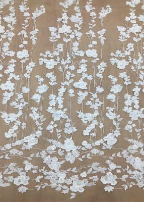 China Ivroy Color French 3D Floral Lace Fabric , High End Wedding Lace Fabric By The Yard for sale