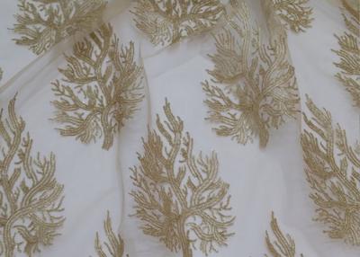 China Tela bordada del cordón de la lentejuela del oro del árbol por la yarda para casarse el vestido de noche nupcial en venta