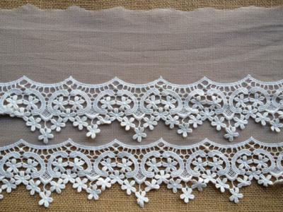 China Vintage Embroidered Tulle Nylon Lace Trim For Ladies Dress 22CM Off White for sale