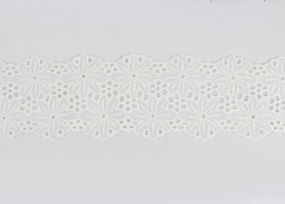 China Beige Stretch Cotton Embroidered Lace Trim For Sewing Decoration DIY Wedding Dress for sale