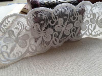 China Butterfly Floral White Nylon Mesh Lace Ribbon , Scalloped Lace Trim By The Yar for sale