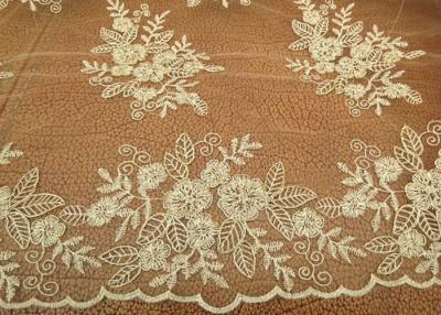 China Gold Mesh Tulle Corded Lace Fabric with Floral Embroidery for Bridal Wedding Dress for sale