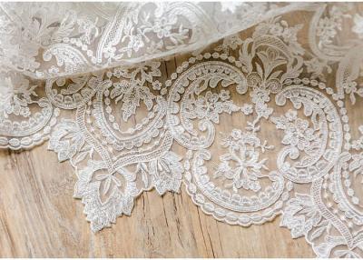 China Ornament Wedding Floral Corded Lace Fabric Embroidered Tulle For Pallas Couture for sale