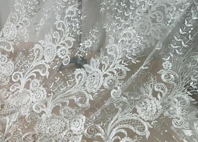 中国 花嫁の洋装店ポリエステル ナイロン材料のための刺繍された花のスパンコールのテュルのレースの生地 販売のため