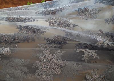 China Blue Flower Embroidery Pearl Corded Lace Fabric With Eyelash Edge For Gown for sale