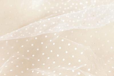 China 60 Inch Width White Nylon Net Lace Fabric , Polka Dot Wedding Bridal Veil Fabric for sale