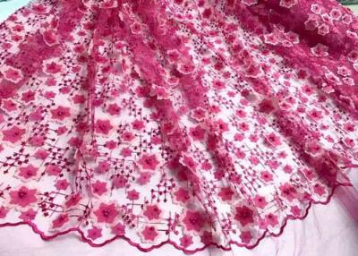 China Colored Handmade 3D Flower Lace Fabric , Scalloped Embroidered Mesh Lace Fabric for sale