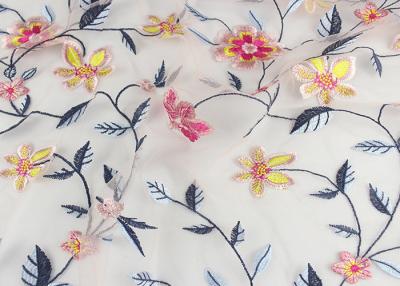 China Gasa coloreada multi floral bordada cm de la tela del cordón 120 para la fábrica de la ropa en venta