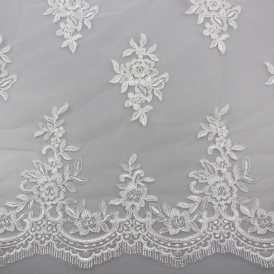 China Floral Embroidery Eyelash Corded Lace Fabric For Bridal Wedding Dresses for sale