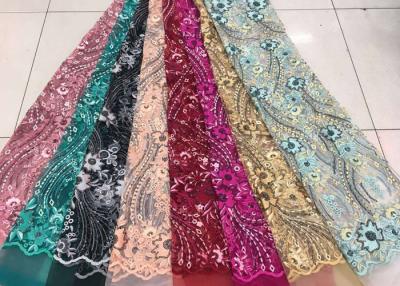 China Embroidered Sequin Lace Fabric , Floral Tulle Fabric For Fashion Party Gown Dress for sale