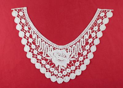 China French Venice Guipure Lace Neck Applique With Chemical Poly Milk Silk / Neckline Applique Trim for sale