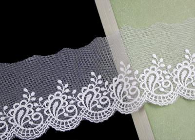 China Nylon Mesh Cotton Embroidery Lace Trim With Floral Design Scalloped Edge No Azo for sale