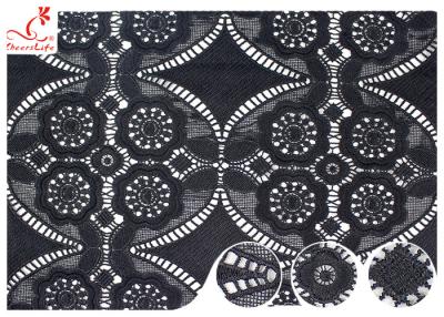 China 47 Inch Black Embroidered Lace Fabric For Dressmaking / Floral Embroidered Trim for sale