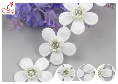 China 3D Floral Embroidered Trim With Bead Diamond For Dress Decoration 3.5 CM Width for sale