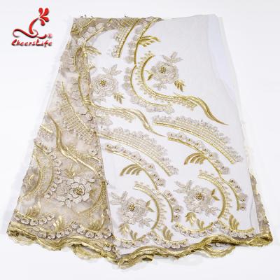 China Heavy Tulle Beaded Embroidered Lace Fabric For Bridal Dress Azo Free Dyeing for sale