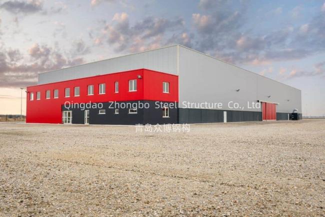 Steel structure warehouse technical diagram showing structural components and specifications