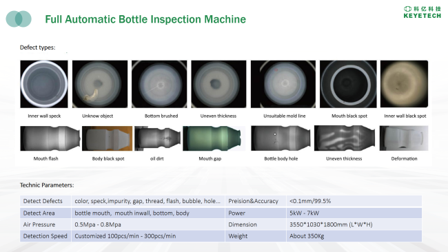 KeyeTech AI Vision Inspection Machine for bottle quality control and defect detection