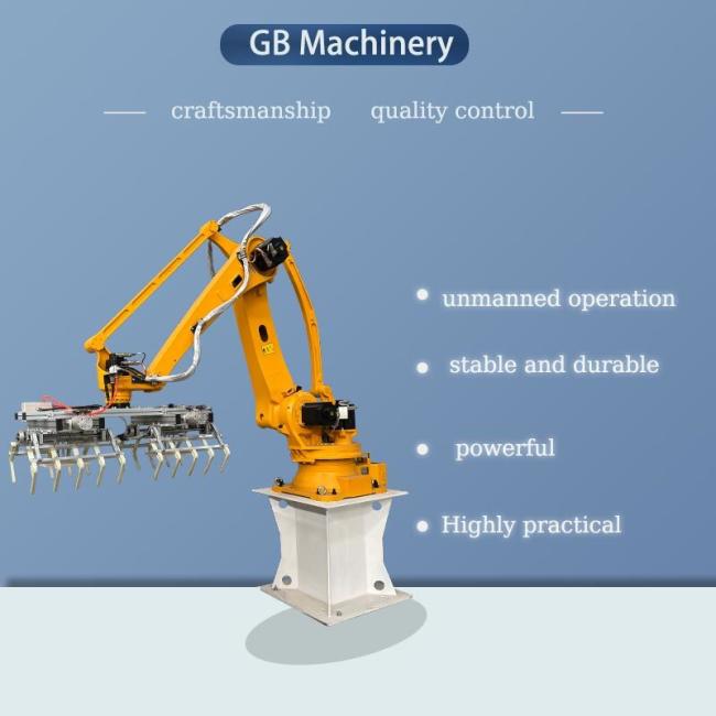 Robot stacker with arm-type clamping in operation