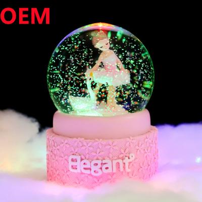 China Custom Polyresin Princess Light Up Water Globe Princess Snow Globe  With Music Box for sale
