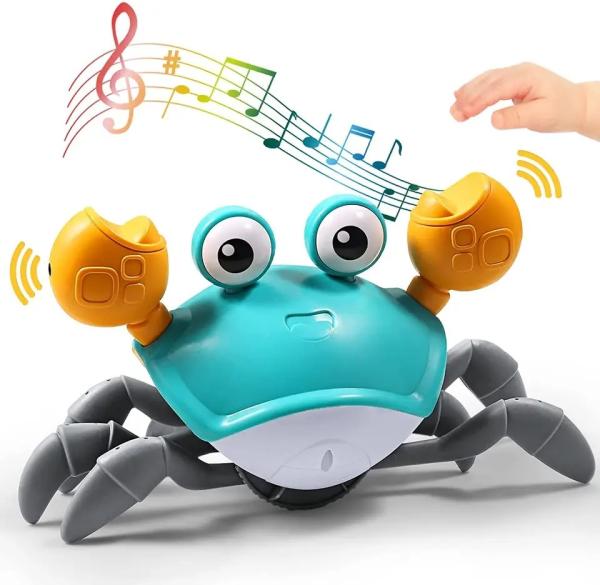 Quality Walking Running Electronic Sensing Green Crawling Crab Baby Toy Music LED Light Up Automatically Avoid Obstacles for sale
