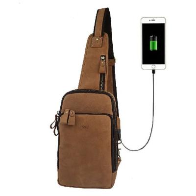 China Multipurpose Genuine Leather Crossbody Sports Bag With USB Charging Port for sale